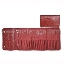 Red Leather Cosmetic Pouch Makeup Bag